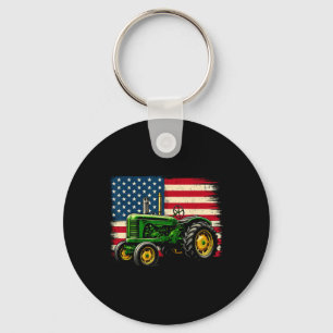 Porte-clés Fermier patriotique tracteur 4 juillet drapeau Éta