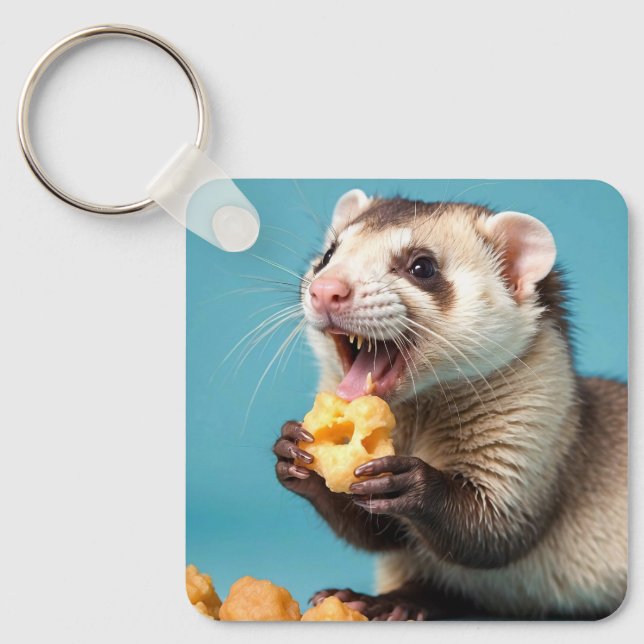 Porte-clés Ferret Cute Manger Fromage Poufs (Recto)