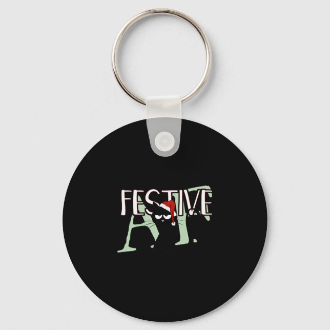 Porte-clés Festive Af Ironic Sarcastic Merry Christmas Cat Pr (Recto)