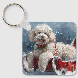 Porte-clés Festive de Noël du chien de caniche