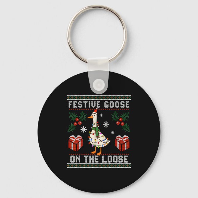 Porte-clés Festive Goose On The Loose Funny Ugly Sweater Chri (Recto)