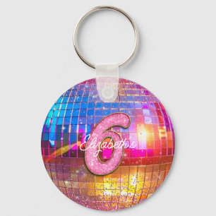 Porte-clés Fête d'anniversaire 6 ans Boule disco paillettes o