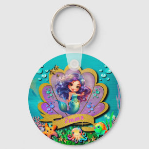 Porte-clés Fête d'anniversaire de fille sirène & sous la mer