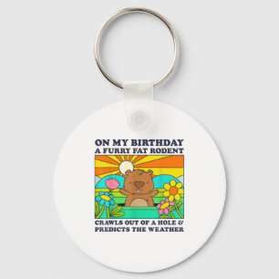 Porte-clés Fête d'anniversaire de la marmotte drôle fourrure 