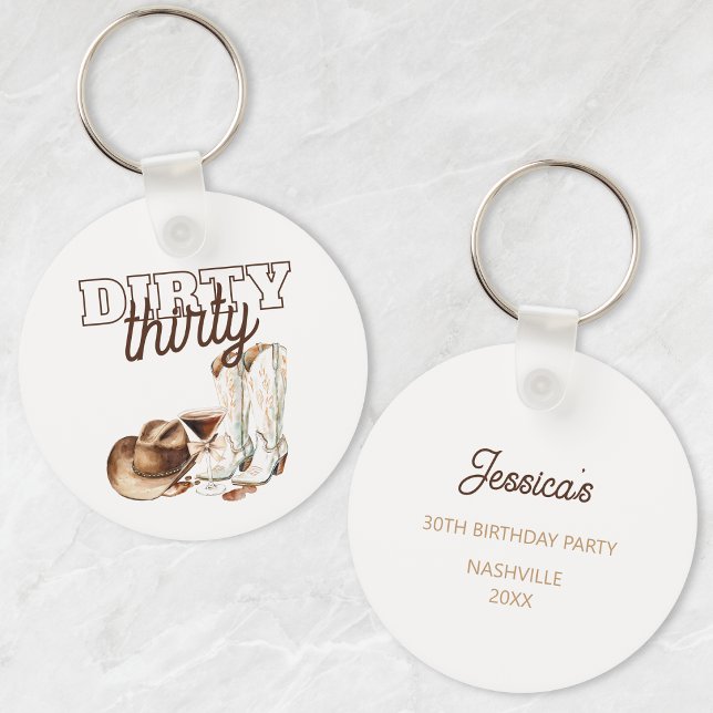 Porte-clés Fête d'anniversaire Dirty Thirty 30 ans Rustique d (Western Rustic Dirty Thirty 30th Birthday Party Keychain)