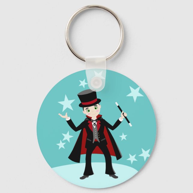 Porte-clés Fête d'anniversaire pour enfant magicien (Recto)