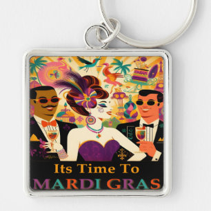 Porte-clés Fête de cocktail rétro milieu du siècle Mardi Gras
