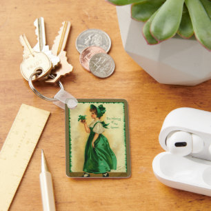 Porte-clés Fête de la Saint-Patrick vintage : jeune femme por