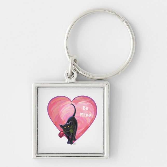 Porte-clés Fête de la Saint-Valentin au chat noir (Devant)