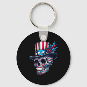Porte-clés Fête de l'Indépendance Usa Skull Patriote 4 Juille