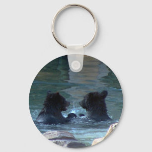 Porte-clés Fête de natation de l'ours grizzly