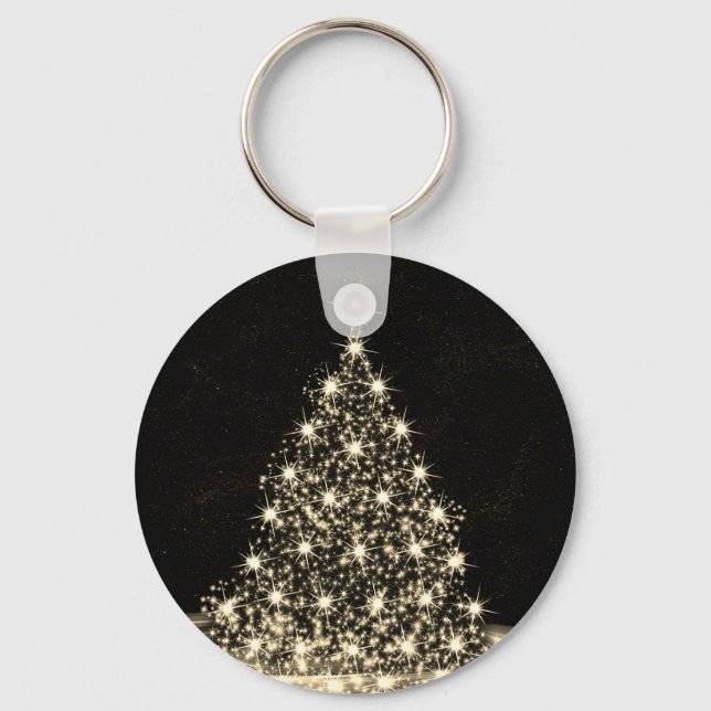 Porte-clés Fête de Noël Arbre Brillant Doré Hiver Noir (Recto)