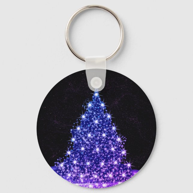 Porte-clés Fête de Noël Arbre Hiver Rose Bleu Rustique Noir (Recto)