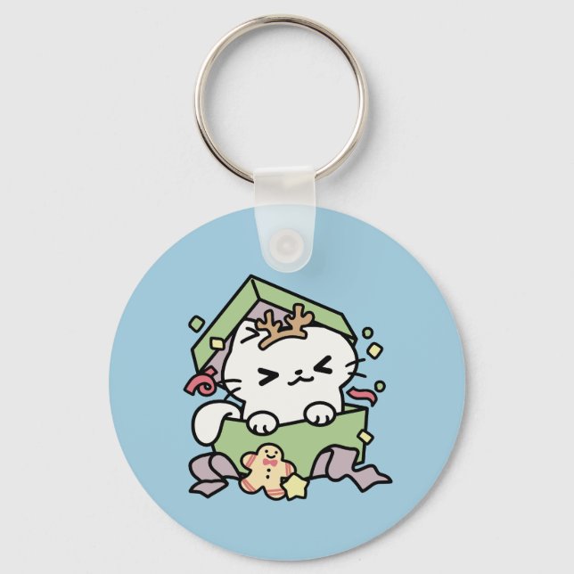 Porte-clés Fête de Noël avec Purr-ty Time Cat (Recto)