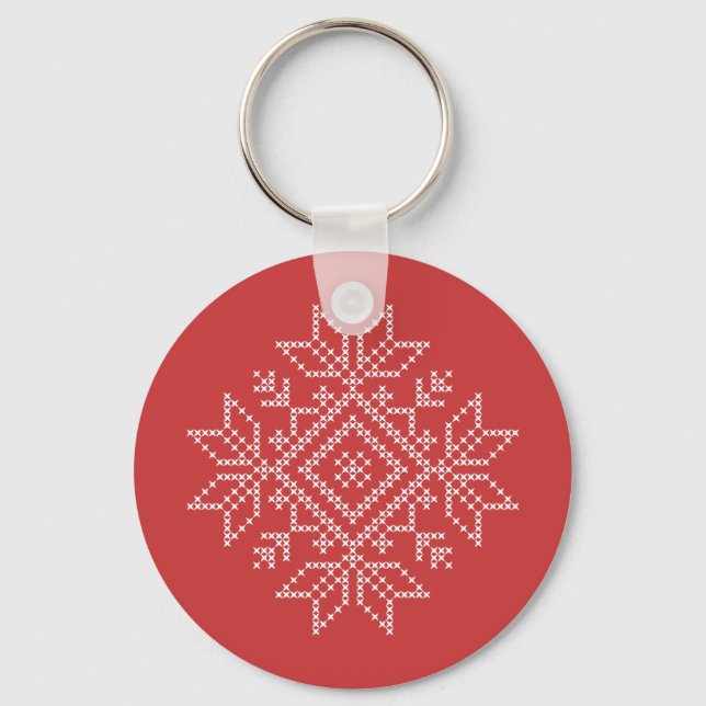 Porte-clés Fête de Noël broderie flocon de neige (Recto)