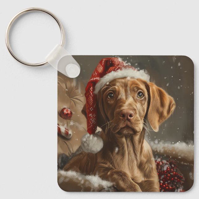 Porte-clés Fête de Noël de Chien Vizsla (Recto)
