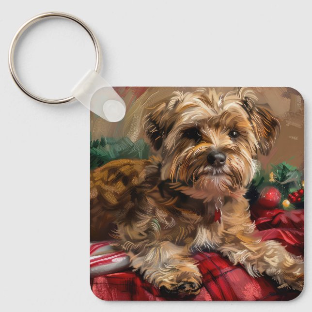 Porte-clés Fête de Noël de Chien Yorkipoo (Recto)
