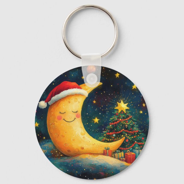 Porte-clés Fête de Noël drôle Lune Galaxy (Recto)