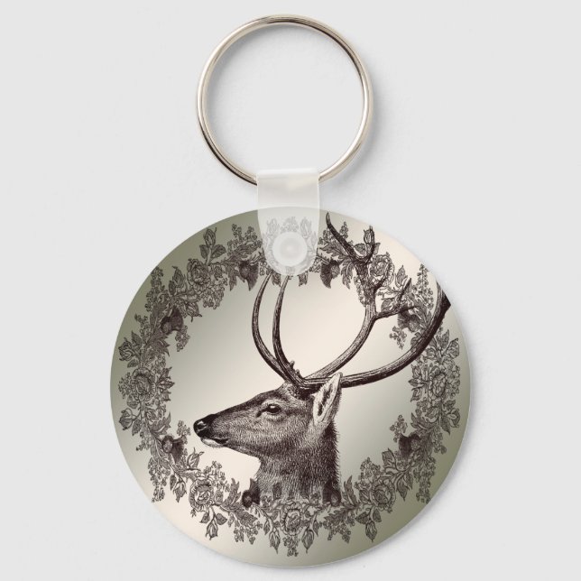 Porte-clés Fête de Noël Fleurs Renne Doré Hiver (Recto)