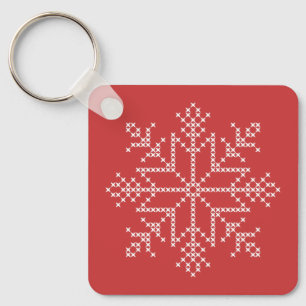 Porte-clés Fête de Noël tricoté flocon de neige nordic art
