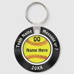 Porte-clés Fête de softball personnalisée en noir et blanc