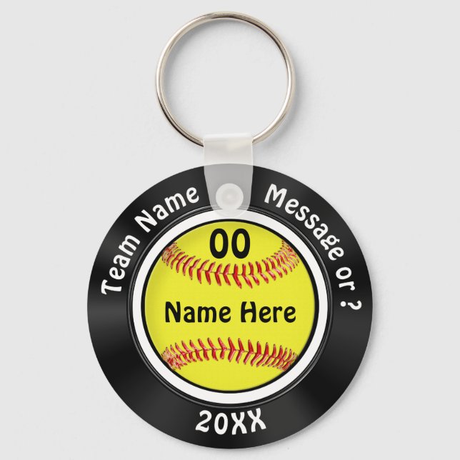 Porte-clés Fête de softball personnalisée en noir et blanc (Recto)