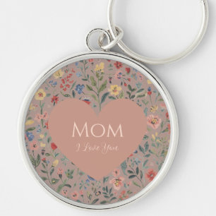 Porte-clés Fête des Mères,Je T'Aime,Motif Fleurs,Cœur d'Amour