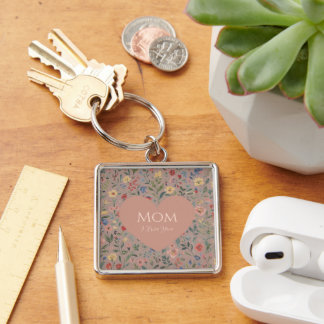 Porte-clés Fête des Mères,Je T'Aime,Motif Fleurs,Cœur d'Amour