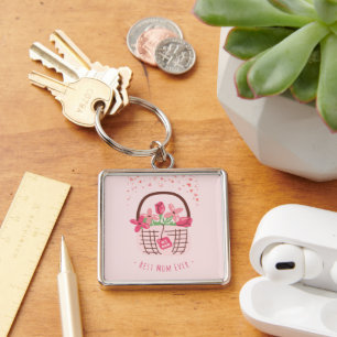 Porte-clés Fête des Mères, Meilleure Maman, avec Belle Fleur