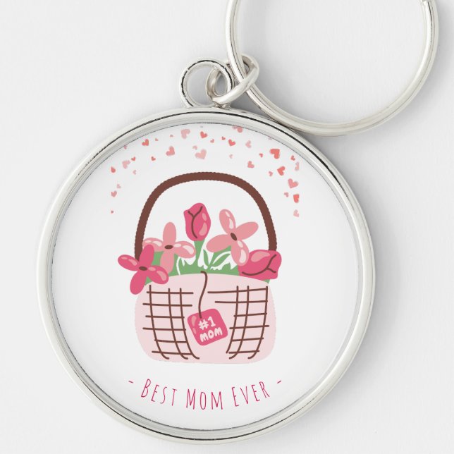 Porte-clés Fête des Mères, Meilleure Maman, avec Belle Fleur  (Devant)