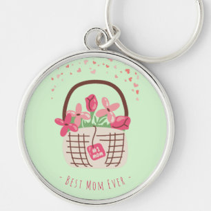 Porte-clés Fête des Mères, Meilleure Maman, avec Belle Fleur