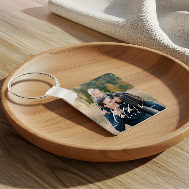 Porte-clés Fête des pères de script de meilleur père jamais c (Best Father Ever Script Fathers Day Photo Keepsake Keychain)
