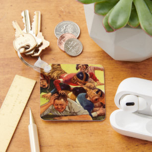 Porte-clés Fête des pères vintage, les enfants de football et