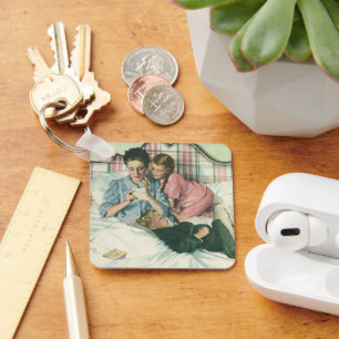 Porte-clés Fête vintage des mères, enfants Lire les cartes da