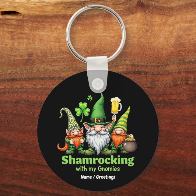Porte-clés Fêter la Saint-Patrick avec mes gnomes drôle  (Recto)