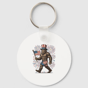 Porte-clés Feu d'artifice patriotique Sasquatch Gravure vinta