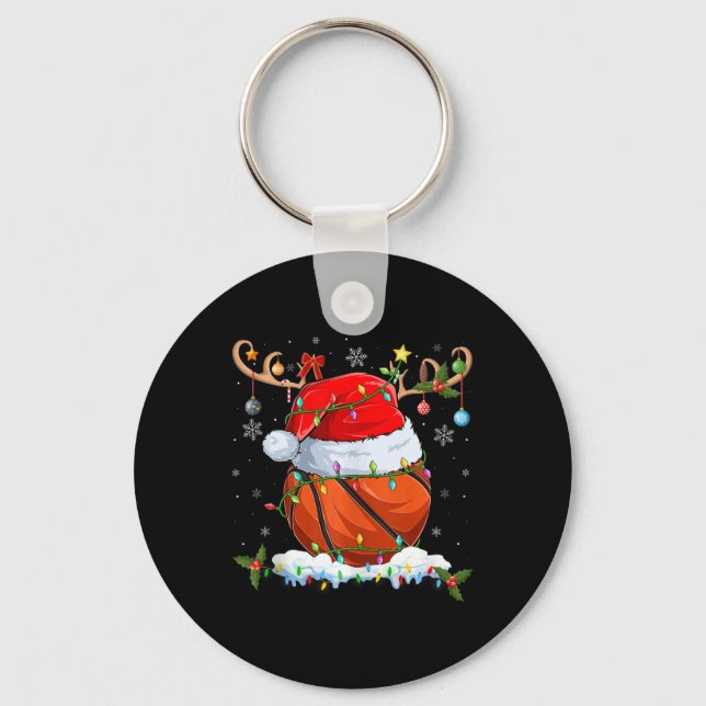 Porte-clés Feu de Noël Éclairage Reindeer Santa Hat Basketbal (Recto)
