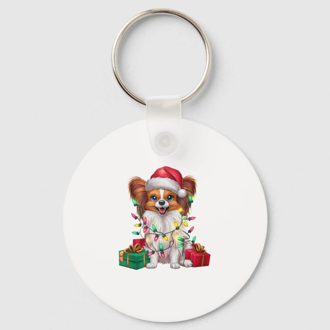 Porte-clés Feu de Noël Éclairage Santa Chapeau Papillon Chien (Recto)