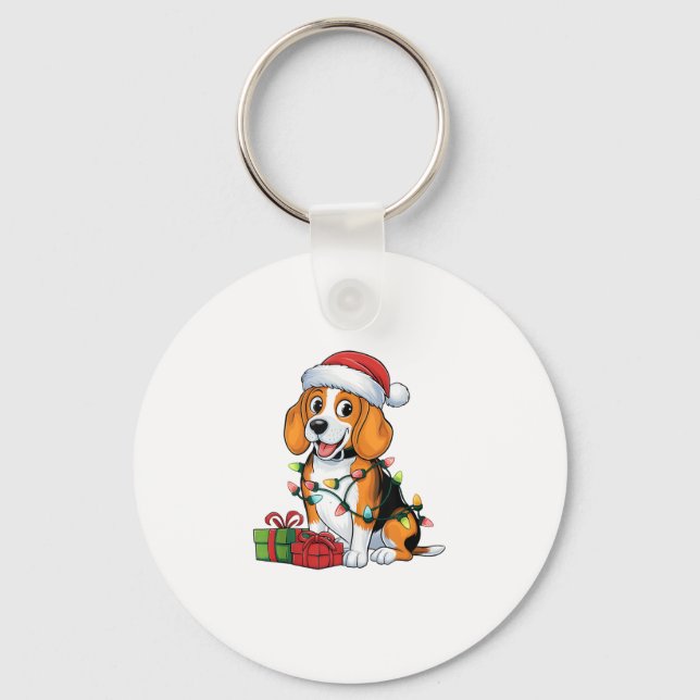 Porte-clés Feu de Noël Feu de Noël Beagle de chapeau de Noël (Recto)