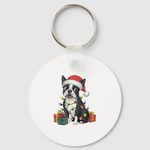 Porte-clés Feu de Noël Santa Hat Boston Terrier Chien Noël