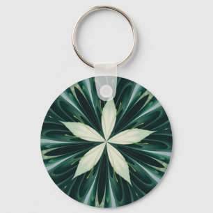 Porte-clés Feuille blanc dans un kaléidoscope vert de forêt