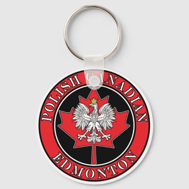 Porte-clés Feuille canadienne polonaise ronde d'Edmonton (Recto)