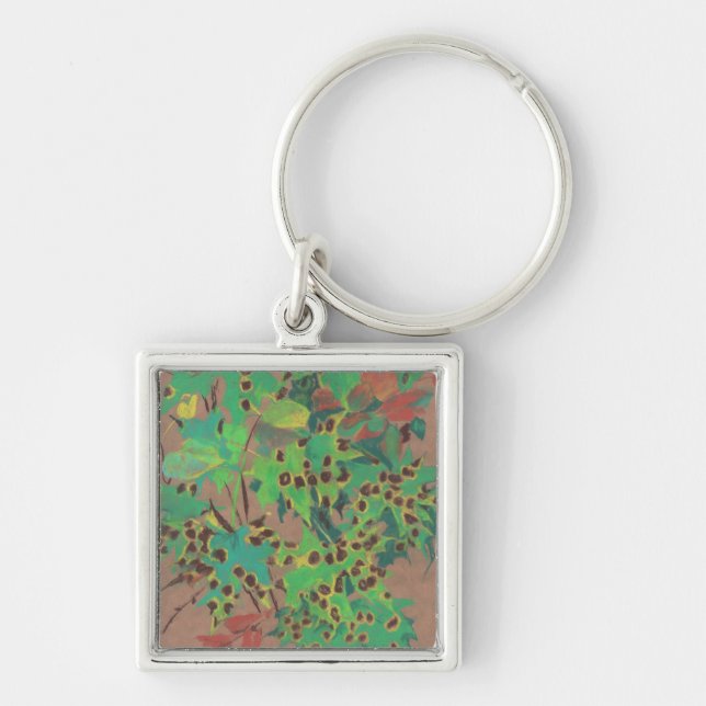 Porte-clés Feuille croustillant, automne floral, vert, jaune  (Devant)