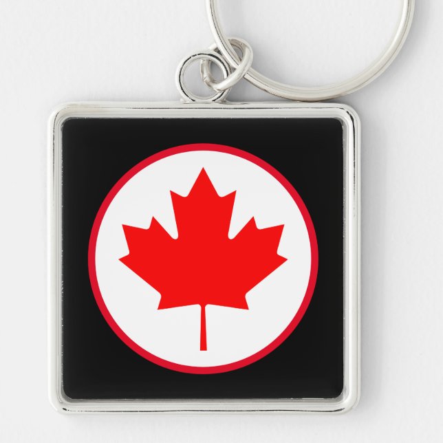 Porte-clés Feuille de Maple Canadienne Brillante Rouge Cercle (Devant)