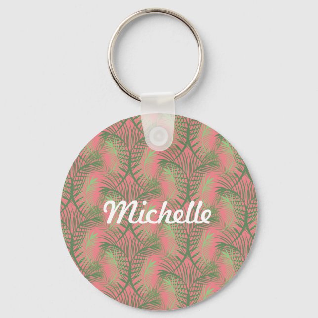 Porte-clés Feuille de palmier tropical motif rose nom   (Recto)