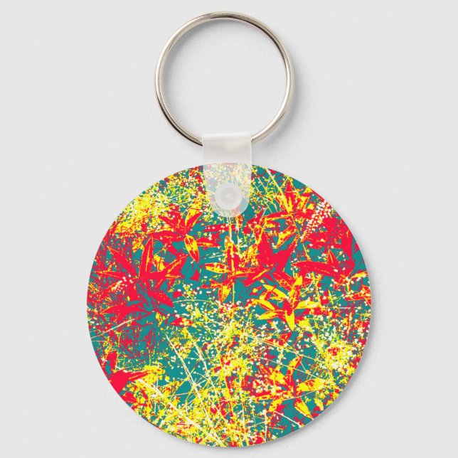 Porte-clés feuille rouge vert jaune et blanc (Recto)