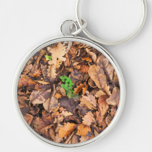 Porte-clés Feuille sec d'automne et trèfles verts