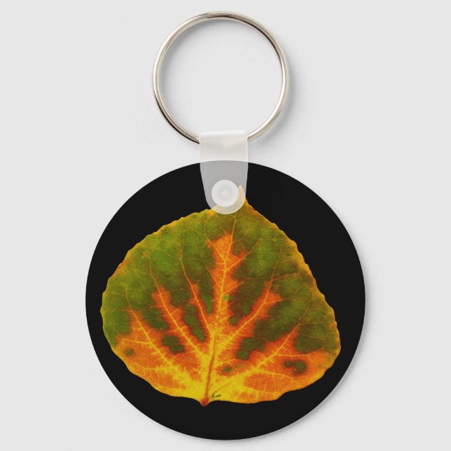 Porte-clés Feuille vert orange et jaune d'Aspen #1 (Recto)