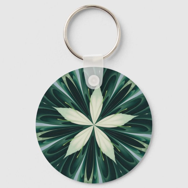 Porte-clés Feuilles Blanches Dans un Kaléidoscope de Forêt Ve (Recto)
