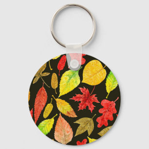 Porte-clés Feuilles d'automne aquarelle foncée